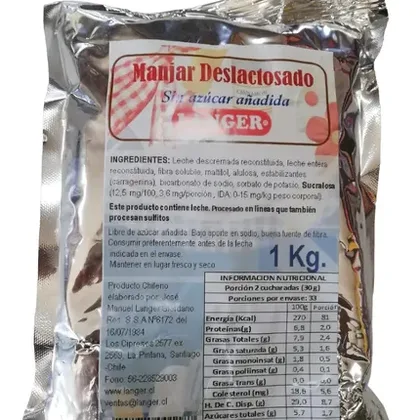 MANJAR LANGER SIN AZUCAR DESLACTOSADO 1KG